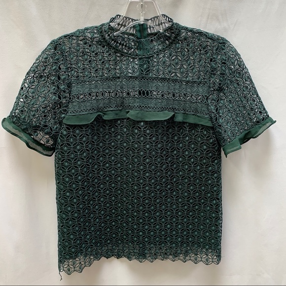 Zara Women's Blouse Short Sleeve Green Crochet Size XS EUC - Picture 4 of 6